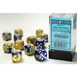 Gemini 16mm d6 Blue-Gold/white Dice Block (12 dice)