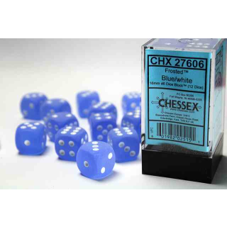 Frosted 16mm d6 Blue/white Dice Block (12 dice)