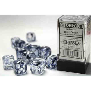 Nebula 16mm d6 Black/white Dice Block (12 dice)