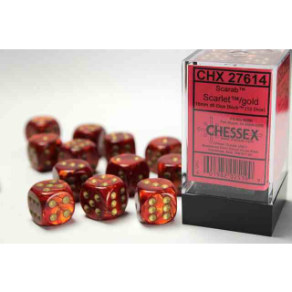 Scarab 16mm d6 Scarlet/gold Dice Block (12 dice)