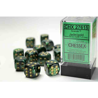 Scarab 16mm d6 Jade/gold Dice Block (12 dice)