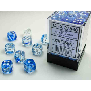 Nebula 12mm d6 Dark Blue/white Dice Block (36 dice)