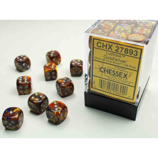 Lustrous 12mm d6 Gold/silver Dice Block (36 dice)