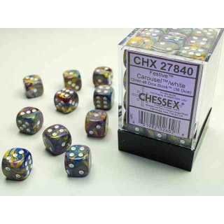 Festive 12mm d6 Carousel/white Dice Block (36 dice)