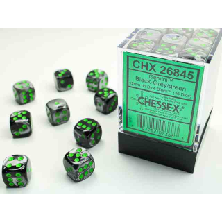 Gemini 12mm d6 Black-Grey/green Dice Block (36 dice)