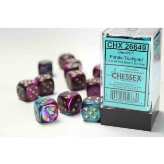 Gemini 16mm d6 Purple-Teal/gold Dice Block (12 dice)