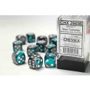 Gemini 16mm d6 Steel-Teal/white Dice Block (12 dice)