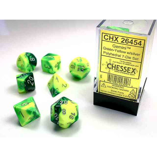 Gemini Polyhedral Green-Yellow/silver 7-Die Set