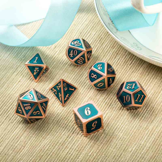 Metal & Enamel Dice Set Teal & Copper (7)