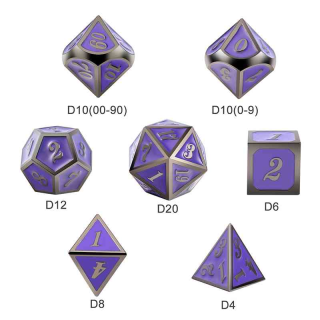 Metal & Enamel Dice Set Grape & Gunmetal (7)