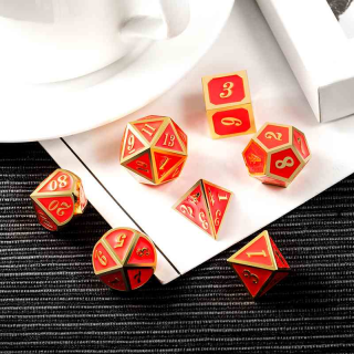 Metal & Enamel Dice Set Red Glow in the Dark (7)