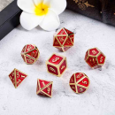 Metal & Enamel Dice Set Red & Gold (7)
