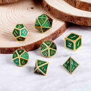 Metal & Enamel Dice Set Green & Gold (7)
