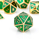 Metal & Enamel Dice Set Green & Gold (7)