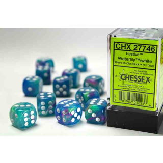 Festive 16mm d6 Waterlily/white Dice Block (12 dice)