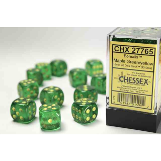 Borealis 16mm d6 Maple Green/yellow Dice Block (12 dice)