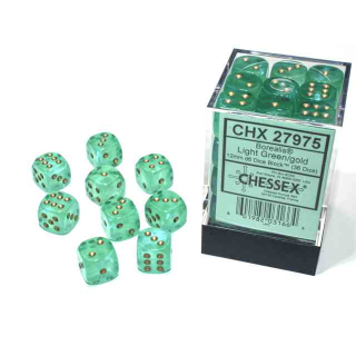 Borealis 12mm d6 Light Green/gold Luminary Dice Block (36 dice)