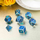 Metal & Enamel Dice Set Cyan & Silver (7)