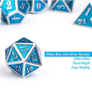Metal & Enamel Dice Set Cyan & Silver (7)