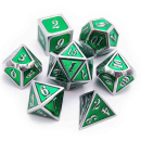 Metal & Enamel Dice Set Green & Silver (7)