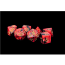 16mm Acrylic Poly Dice Set: Red/Black with Gold Numbers