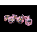 16mm Acrylic Poly Dice Set: Pink/Black with Gold Numbers #1
