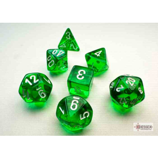 Translucent Mini-Polyhedral Green/white 7-Die Set