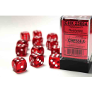 Translucent 16mm d6 Red/white Dice Block (12 dice)