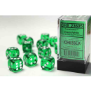 Translucent 16mm d6 Green/white Dice Block (12 dice)