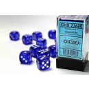 Translucent 16mm d6 Blue/white Dice Block (12 dice)