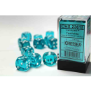 Translucent 16mm d6 Teal/white Dice Block (12 dice)