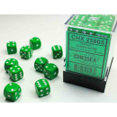 Opaque 12mm d6 Green/white Dice Block (36 dice)