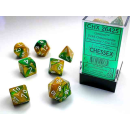 Gemini Polyhedral Gold-Green/white 7-Die Set